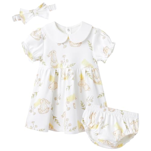 Image of pureborn Baby Girls Dress with Bloomer Infant Girl Cotton Playwear Dress 0-24 Months