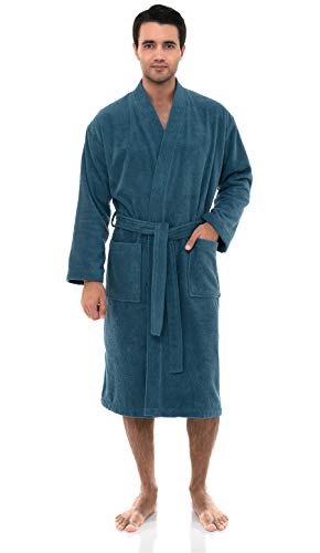 TowelSelections Men’s Robe, Turkish Cotton Terry Kimono Bathrobe Medium/Large Bluesteel