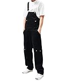 Dcincell Men's Bib Overalls Loose Fit Coveralls Fashion Baggy Workwear Casual Jumpsuit with Big Cargo Pockets, Black, 32
