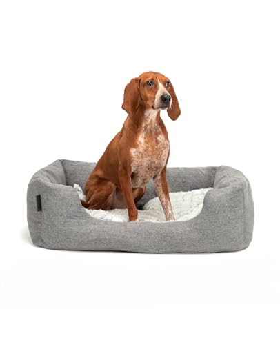 lionto Hundekörbchen mit flauschigem Wendekissen, kuscheliges Heimtierbett in meliertem Design mit tiefem Einstieg für Hunde & Katzen Aller Größen, 80x60 cm, weiches Hundebett, grau
