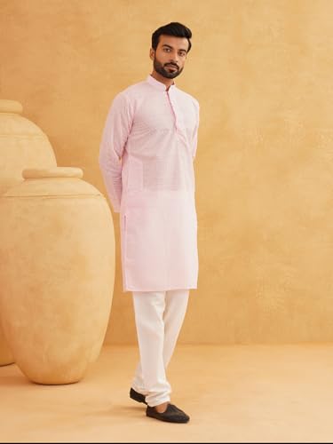 Image of SOJANYA (Since 1958 Men's Cotton Long Kurta with Geometric Embroidery - Straight Fit Diwali Festival Ethnic Outfit