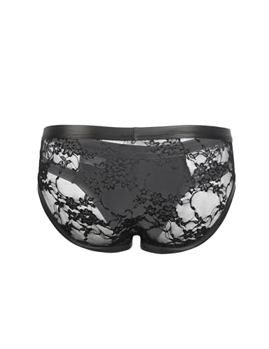 ohyeahlady Mens Lace Underwear Sexy Thong G-String Low Rise PU Faux Leather Pouch Trunks Soft Jockstrap Panties Briefs2