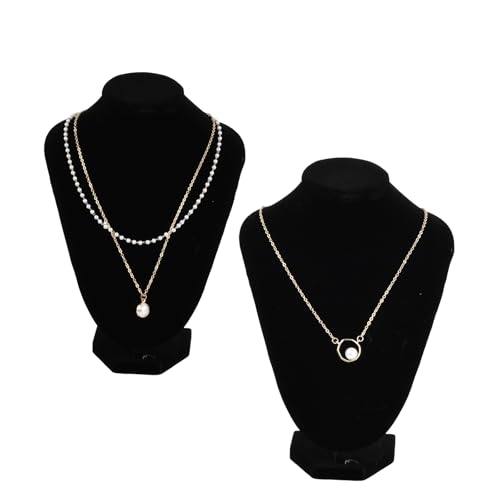 Novocloud 2 Piezas Soporte de Exhibición de Collar, 21 x 16 cm Busto de Expositores de Joyería, Colgador Collares Terciopelo Negro, Busto Modelo de Joyería para Colgar Gargantillas Colgantes Cadenas
