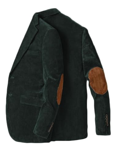 Stillluxury Blazer pour homme à simple boutonnage en velours côtelé décontracté manteau de sport à revers cranté smoking de mariage, vert forêt, XXL