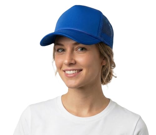 Image of NYFASHION101 Plain Mesh Trucker Hat - Breathable 6-Panel Daily Snapback Cap, Customizable Ideal for DIY Embroidery & Patches
