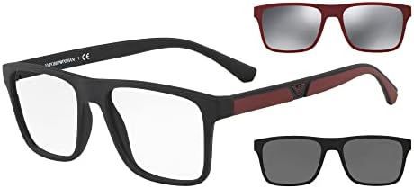 Emporio Armani Men's Ea4115 Prescription Eyewear Frames with Two Interchangeable Sun Clip-ons, Matte Black/Clear/Grey/Mirrored Grey, 54 mm