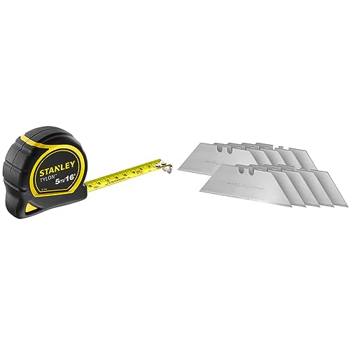 STANLEY TYLON Tape Measure 5M/16 Inches Compact Case with Cushioned Grip Metric and Imperial System 1-30-696 & 1992 Trimming Utility Knife Blade Regular Duty for Retractable Blade Knives 2-11-921
