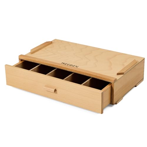 MEEDEN Artist Supply Organizer Box: 1-Tier Solid Beech Wood Art Box for Artist Supplies with Removable Dividers - Tool Storage Painting Supply Drawer Box