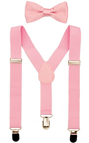 SQUATCH® | Bretelles pour Enfants de 1 à 10 ans | Avec Nœud Papillon pré-noué et crochet | 3 clips renforcés en métal | Longueur ajustable de 40 à 65 cm (Rose) Cover