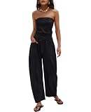 LAMISSCHE Womens Casual Strapless Jumpsuit off Shoulder Romper with Pockets