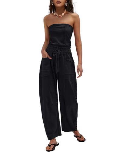 LAMISSCHE Womens Casual Strapless Jumpsuits off the Shoulder Summer Rompers