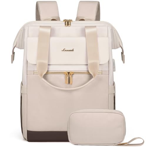 Image of LOVEVOOK 17.3 Inch Laptop Backpack for Women, Large Capacity Travel Backpack with Organizer Bag, Waterproof Carry on Backpack Purse Work Bag with USB Port for Teacher Nurse, Beige-Nude
