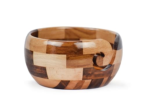 Image of Large Wooden Yarn Bowl | Handmade Knitting Wool Storage Bowl | Yarn Holder Dispenser with Holes to Prevent Slipping and Tangles for Knitting & Crocheting (Multicolor)