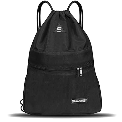 SAWANS Bolsa deportiva de gimnasio con cordón, bolsa impermeable con bolsillo para mujeres y hombres, kit de viaje para senderismo, escuela, estudiantes, bolsa de polietileno al aire libre (Negra) | Ya disponible en tu tienda friki favorita! En mundofriki.es!