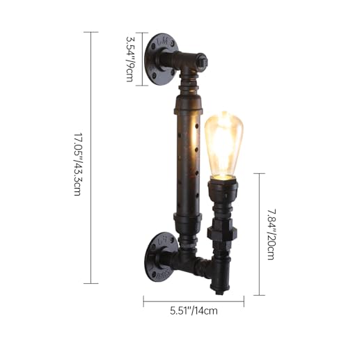 Image of Farmhouse Antique Wall Sconce Set of 2 Rustic Vintage Steampunk Water Pipe Sconce Lights E26 Industrial Wall Mount Lamp Gothic Lighting Fixture Rustic Wall Lighting for Living Room Hallway Bar