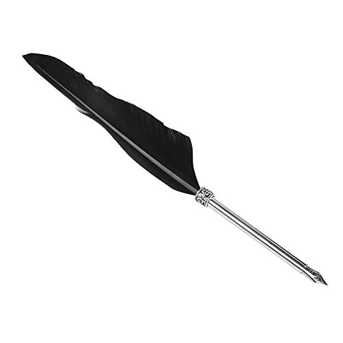 Retro Leather Notebook with Feather Dip Pen, Retro Travellers Notebook Vintage Antique Fountain Pen Ink Bottle Set, Stationery Gift Box(Black)