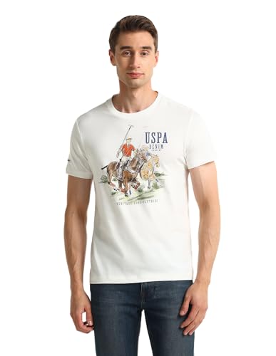 Image of Men's White Printed Round Neck Short Sleeve Casual Cotton Regular 1665 T-Shirts (UDTSH2307 White 3XL)