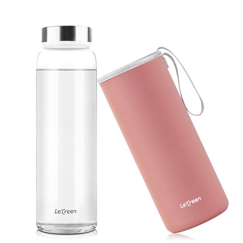 LETREEN Glasflasche 1 Liter mit Schutzhülle...