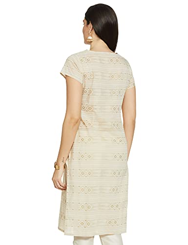 Image of W for Woman Beige Glitter Printed Straight Kurta