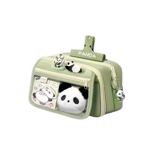 Image of Panda Pencil Case,Cute Design Large Capacity with Transparent Window, Includes Panda Doll and Stickers (Light Green)