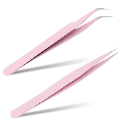 Dreamil Wimpern Pinzette,2Stück Edelstahl Pinzetten,Professionelle Pinzette Wimpern,Geraden Und Gebogenen Pinzette für Wimpernverlängerungen (Rosa) Dreamil Wimpern Pinzette,2Stück Edelstahl Pinzetten,Professionelle Pinzette Wimpern,Geraden Und Gebogenen Pinzette für Wimpernverlängerungen (Rosa)