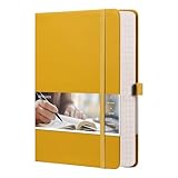 EMSHOI Graph Paper Notebook - 256 Pages A5 Graph Notebook/Journal, Square Grid Notebooks for Work, 120gsm Thick Paper, Executive Hardcover Leather, Inner Pocket, Pen Loop 5.75'' × 8.38''-Yellow