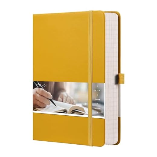 EMSHOI Graph Paper Notebook - 256 Pages A5 Graph Notebook/Journal, Square Grid Notebooks for Work, 120gsm Thick Paper, Executive Hardcover Leather, Inner Pocket, Pen Loop 5.75'' × 8.38''-Yellow
