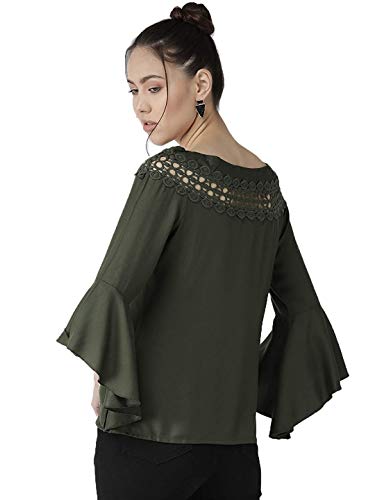 Image of Style Quotient Women Solid Olive Viscose Rayon smart Casual top