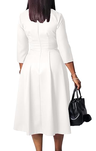 Image of Wear to Work Midi Dress for Women Business Casual A-line Dress Elegance Church Outfits