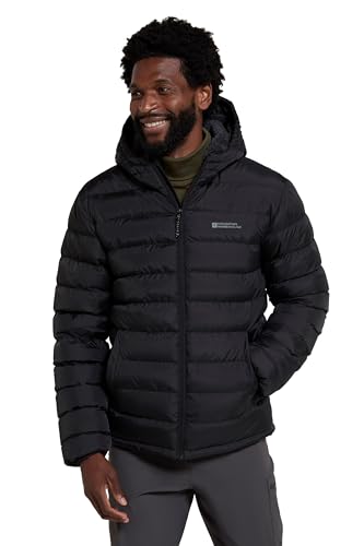 Mountain Warehouse Seasons Mens Fur-Lined Padded Jacket - Microfibre insulation & Faux Fur Puffer Coat with Side Pockets - Best for Autumn, Winter, Outdoors, Black, XL