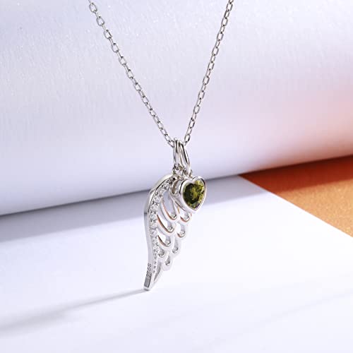 Birthstone Wing Necklace 925 Sterling Silver Guardian Angel Wing Feather Pendant Necklace Jewelry Gift for Women3