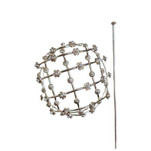 Image of Hair Bun Cage Accessory for Women | Handcrafted Brass Juda Cover with Stick | Anti-Tarnish Traditional Hair Accessory for Wedding & Festive (Pear Flower Hair Bun (Silver))
