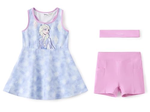 Image of Disney Frozen Elsa Princess Stitch Minnie Girls Tennis Dress Sleeveless Golf Outfit with Shorts Pocket & Headband 2-9 Years