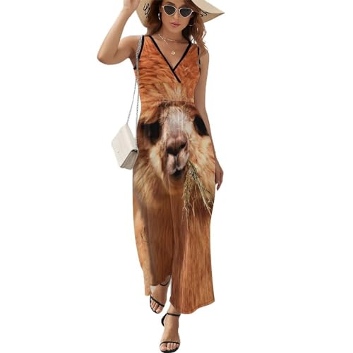 Robe longue d'été style alpaga col V coupe maxi minimaliste et raffinée