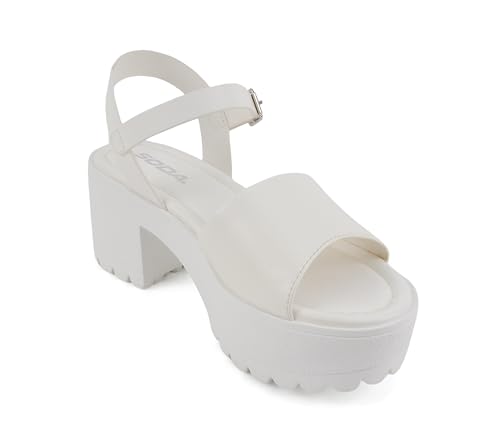 Image of Soda inchStacie inch ~ Women Open Toe Lug Sole Mid Block Heeled Sandals with Adjustable Ankle Strap