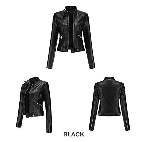 Easyoyo Jaqueta Feminina de Moto Motociclista, Casaco de Couro PU Slim Short Zip Up