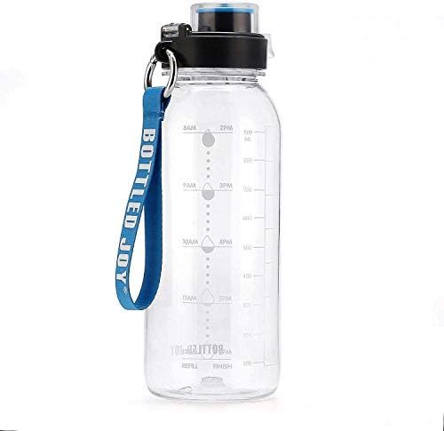 GHONLZIN Water Bottle, 1L Fitness Sports Water Bottle with Time Marker Tracker for Measuring Daily Water Intake 100% BPA-Free Dishwasher Safe for Athletic,Excerise
