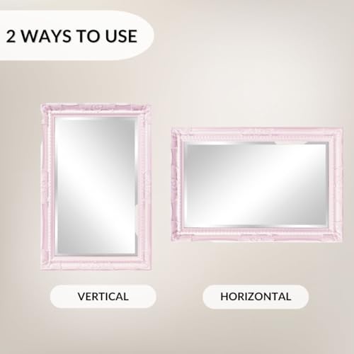 Image of Howard Elliott Collection Queen Ann Rectangular Glossy Lilac Wall Mirror, Rectangle Hanging Wood Framed Vanity Mirrors for Home Decor, Living Room, Bathroom, Bedroom, or Hallway, 24 x 36 Inch