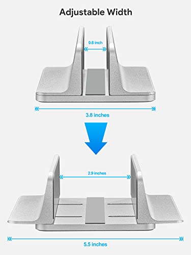 Jarlink Vertical Laptop Stand, Aluminum Laptop Holder Desktop Stand With Adjustable Dock Size (Up To 17.3 Inches) Compatible With All Macbook/Surface/Dell/Gaming Laptops (Silver) #TOP1