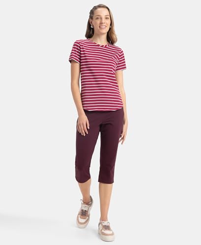 Image of Jockey A121 Women's Super Combed Cotton Stripe Fabric Relaxed Fit Round Neck Half Sleeve T-Shirt