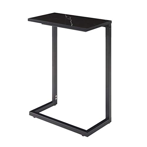 C-Shape Snack Side Table, Nesting End Table for Home and Office (Black-Marble Texture)