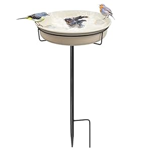 MERYSAN 20″ Freestanding Birdbaths Bowl for Outdoor, Lightweight Detachable Outdoor Bird Bath with Sturdy Metal Stake, Adjustable Birdfeeder for Garden Patio Yard Lawn Decoration (White)
