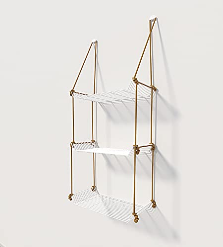 Image of Meshable Weebill 3-Tier Wall Hanging Metal Wall Shelf with Jute Rope, Home Decor Wall Shelves and Storage Racks with Elegant Design Ideal for for Balcony and Terrace, Standard Size - White