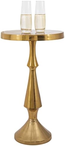 Small Round Gold Side Table by Objet D’Art, Larissa, Accent, End, Pedestal, Martini, Drink Table for Living Room or Nightstand for Bedroom and Small Spaces, Vintage Metal Brass Style Decor, 21” Height
