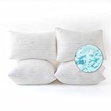 Clara Clark Bamboo Foam Pillows 4-Pack – Shredded Memory Foam Bed Pillow All Side Sleeper Adjustable Loft Pillows – Cooling Velvet Soft Rayon Bamboo Removable Washable Cover – Hypoallergenic – Queen