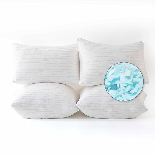 Clara Clark Memory Foam Pillows 4 Pack, Queen Size Bed Pillows for Sleeping, Adjustable Pillow Shredded Memory Foam Filling for Back Stomach & Side Sleeper, CertiPUR-US, Washable Bamboo Rayon Cover