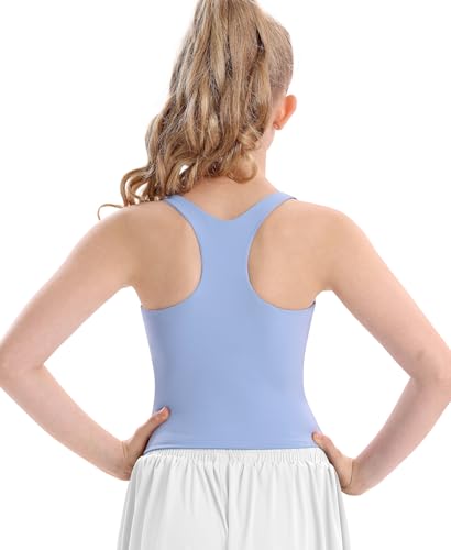 Image of DOCUMO Girls Tank Tops Double Lined Racerback Crop Tops for Kids Sleeveless Workout Tops for Dance, Yoga, Running, Sports