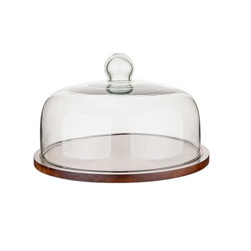 Dxcaicc Cake Stand Support De Gâteau en Bois avec Couvercle Stand De Gâteau en Bois avec Dôme en Verre Présentoir De Gâteau Cake Plate Cake Holder Cake Platter avec Couverture,15.5cm
