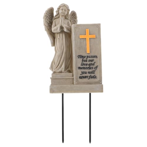 LIOOBO Vase de Tombeau Résine Résistante Aux Intempéries avec Statue Ange et Décoration de Cimetière avec Pique pour Fleurs Fraîches ou Artificielles Support Floral pour Jardin et