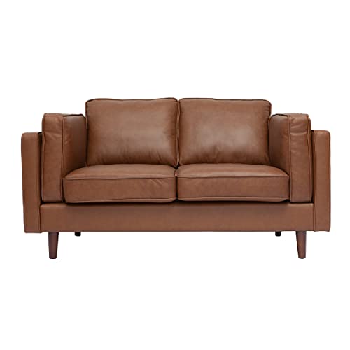 Miliboo Canapé Vintage 2 Places Cuir Marron et Bois foncé Bradley